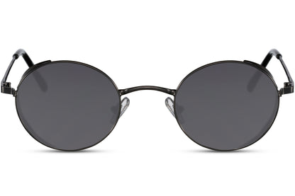 London black round sunglasses matte black slim metal frame jet black polycarbonate lens 100% UV400 protection men women sleek bold London street style everyday city summer beach free UK Europe delivery Sunglass Station