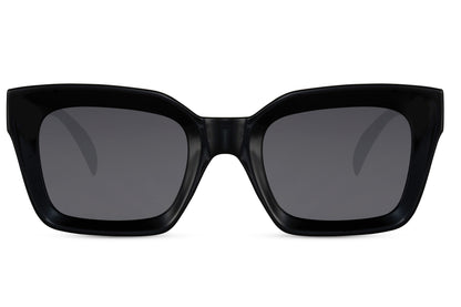 London bold frame rectangle sunglasses with black recycled polyester frame and black 100% recycled UV protection lens – sleek minimalist chunky retro rectangle shades for going out and everyday urban wear, free delivery across UK and Europe from Sunglass Station