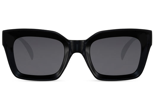 London bold frame rectangle sunglasses with black recycled polyester frame and smokey grey 100% recycled UV protection lens – sustainable chunky retro rectangle shades for everyday city wear and street style, free delivery across UK and Europe from Sunglass Station