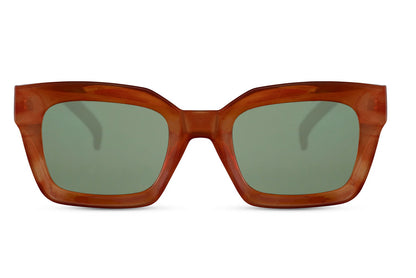 London bold frame rectangle sunglasses with brown leopard print recycled polyester frame and brown 100% recycled UV protection lens – vintage-inspired chunky retro rectangle shades for city wear and festivals, Sunglass Station free UK and Europe delivery