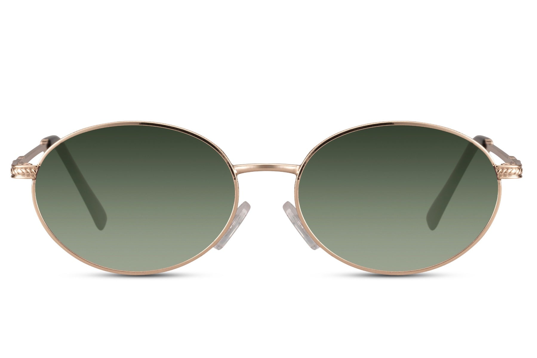 London oval sunglasses for men and women with gold lightweight metal frame and green olive gradient smoky lens – unisex retro urban street style shades for festivals and everyday city wear, free delivery across UK and Europe from Sunglass Station