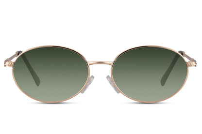 London oval sunglasses for men and women with gold lightweight metal frame and green olive gradient smoky lens – unisex retro urban street style shades for festivals and everyday city wear, free delivery across UK and Europe from Sunglass Station