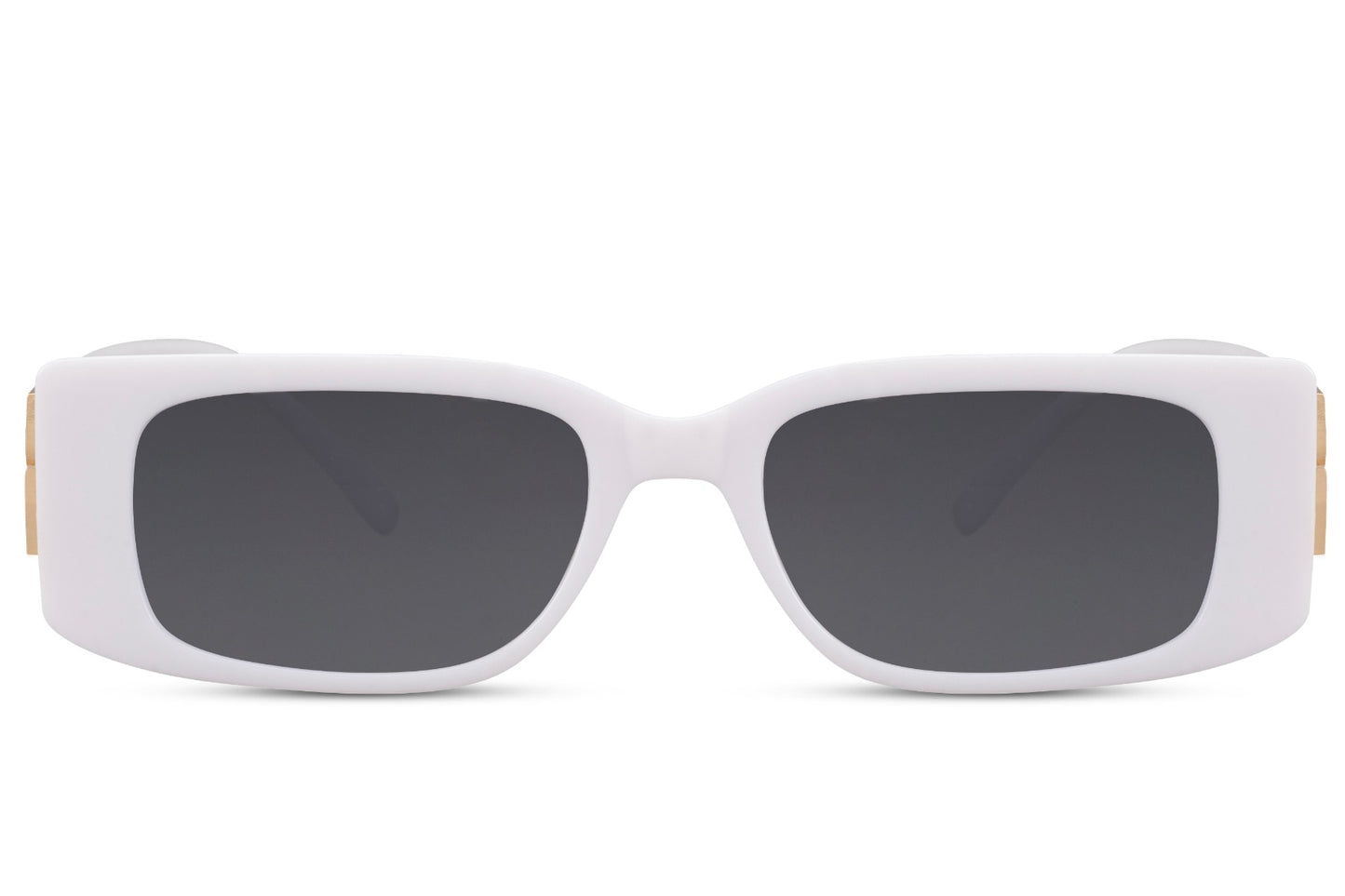White silver frame London rectangle party sunglasses with grey lens — the clean minimal colourway for men and women, slim premium metal rectangle that reads Copenhagen minimalism as fluently as it reads London cool | Sunglass Station