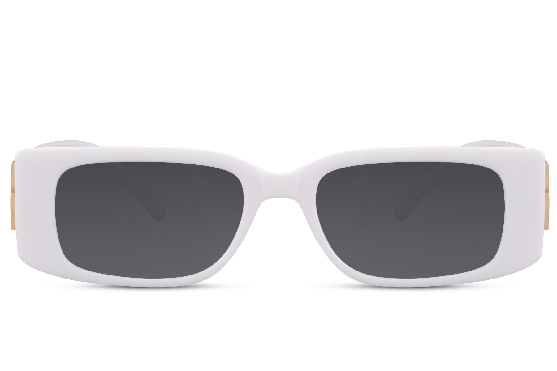 White silver frame London rectangle party sunglasses with grey lens — the clean minimal colourway for men and women, slim premium metal rectangle that reads Copenhagen minimalism as fluently as it reads London cool | Sunglass Station