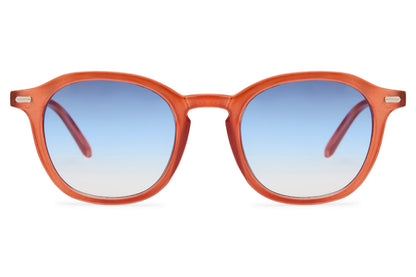London round sunglasses orange rust tortoiseshell polycarbonate frame blue gradient lens UV400 protection men women bold statement retro summer festival city beach eyewear free UK Europe delivery Sunglass Station