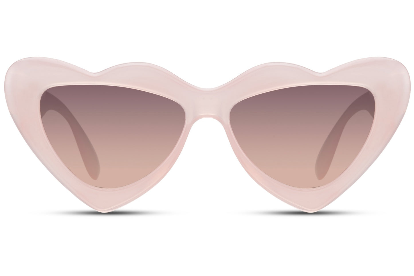 Pink blush luxe heart party sunglasses with gradient lens — romantic heart-shaped cat-eye in 100% recycled polyester, 6.6cm wide lens with 5.5cm height, the sustainably built statement frame for women who dress like every day is worth celebrating, UV400