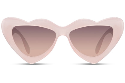 Pink blush luxe heart party sunglasses with gradient lens — romantic heart-shaped cat-eye in 100% recycled polyester, 6.6cm wide lens with 5.5cm height, the sustainably built statement frame for women who dress like every day is worth celebrating, UV400