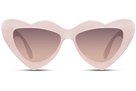 Pink blush luxe heart party sunglasses with gradient lens — romantic heart-shaped cat-eye in 100% recycled polyester, 6.6cm wide lens with 5.5cm height, the sustainably built statement frame for women who dress like every day is worth celebrating, UV400