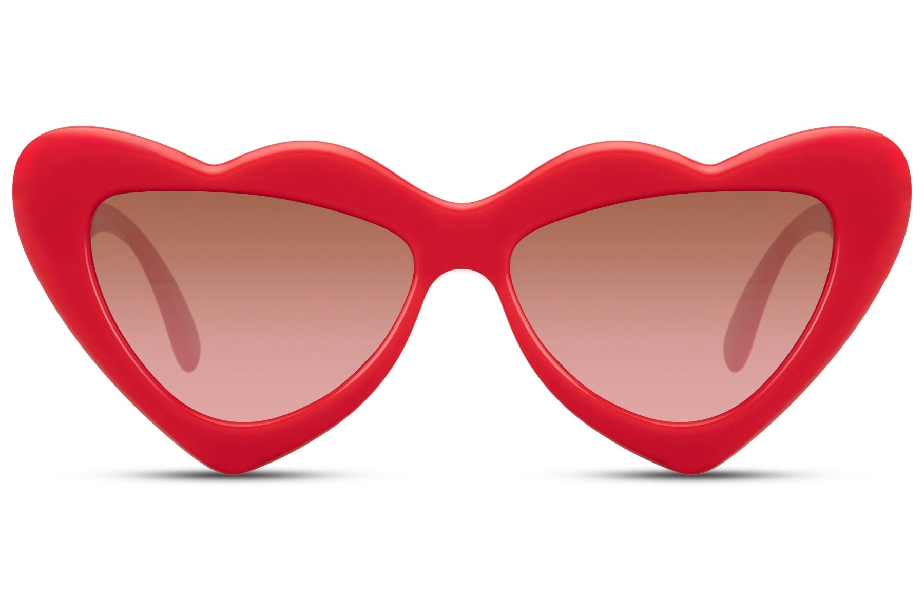 Red luxe heart party sunglasses with amber gradient lens — unapologetically bold heart-shaped eyewear for women, the frame that owns Valentine's, hen parties, festival season and every occasion in between | Sunglass Station