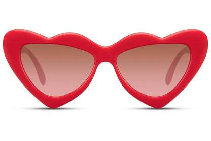 Red luxe heart party sunglasses with amber gradient lens — unapologetically bold heart-shaped eyewear for women, the frame that owns Valentine's, hen parties, festival season and every occasion in between | Sunglass Station