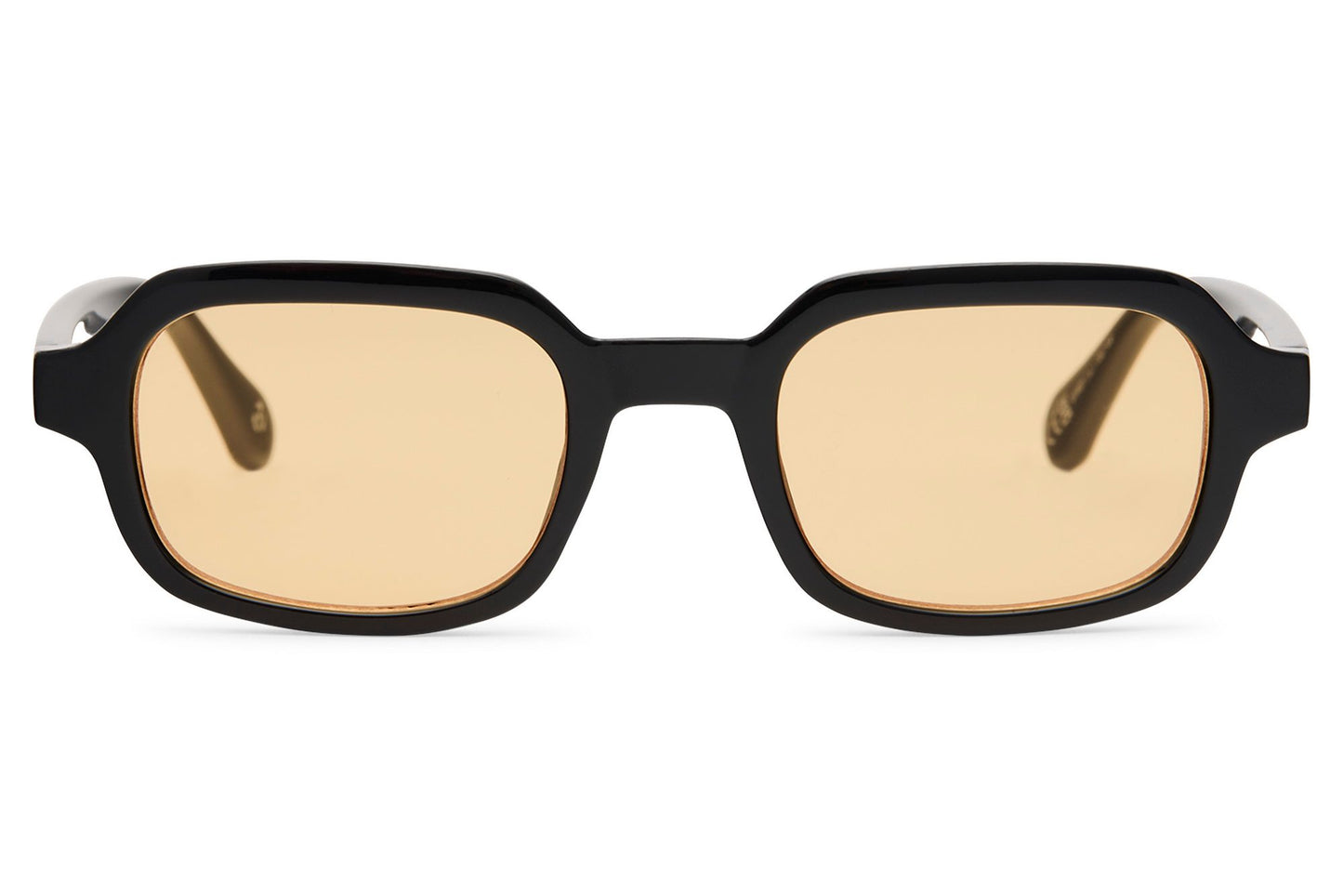 Luxury rectangle sunglasses for men and women with black recycled polyester frame and amber yellow tinted polycarbonate lens – bold retro Y2K rectangle shades for festivals and going out, free delivery across UK and Europe from Sunglass Station