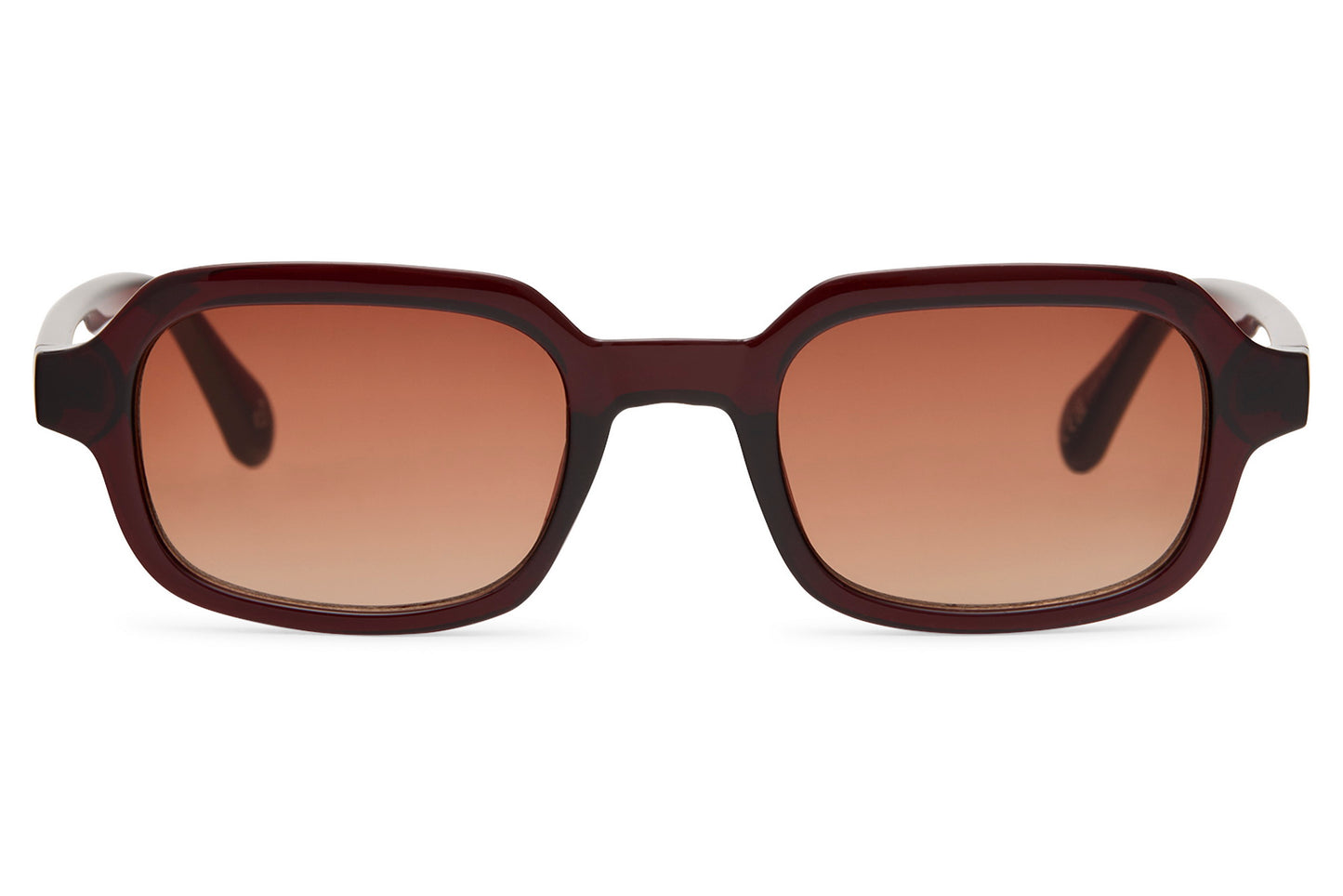 Luxury rectangle sunglasses for men and women with dark burgundy brown recycled polyester frame and brown gradient polycarbonate lens – premium retro rectangle shades for everyday city wear and smart casual styling, free delivery across UK and Europe from Sunglass Station