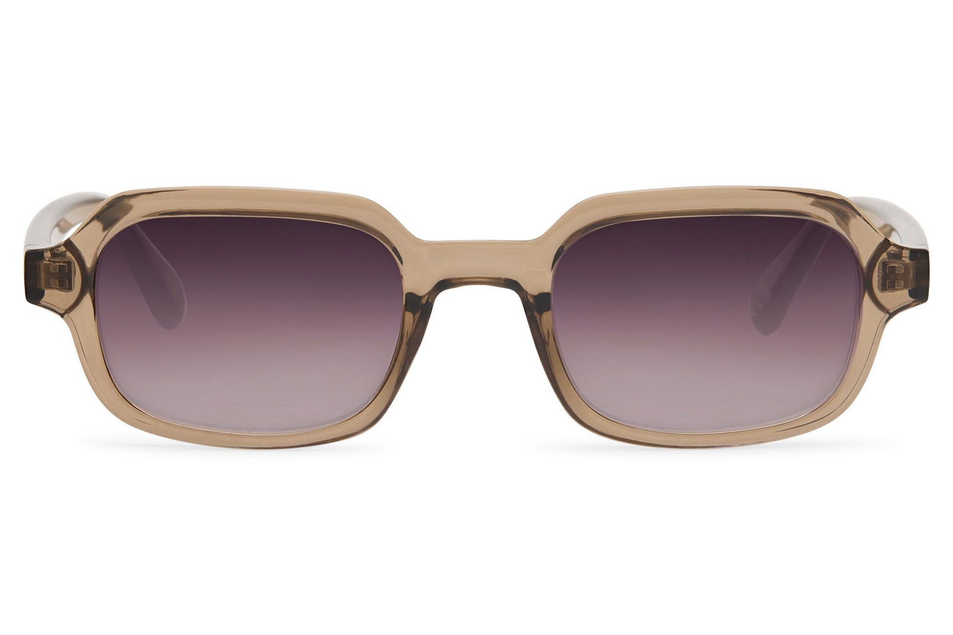 Luxury rectangle sunglasses for men and women with nude cream recycled polyester frame and lavender gradient polycarbonate lens – chic barely-there retro rectangle shades for summer holidays and going out, Sunglass Station free UK and Europe delivery
