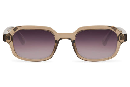 Luxury rectangle sunglasses for men and women with nude cream recycled polyester frame and lavender gradient polycarbonate lens – chic barely-there retro rectangle shades for summer holidays and going out, Sunglass Station free UK and Europe delivery