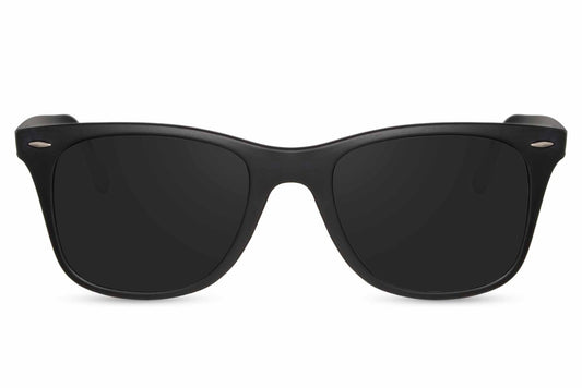 Matte black classic wayfarer sunglasses with UV400 protection for men