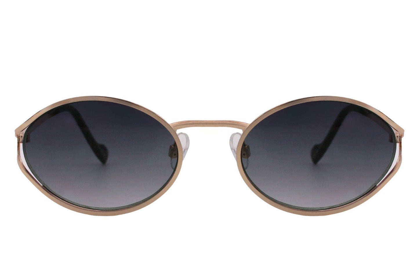 Metal frame oval sunglasses for women with gold frame and blue grey gradient recycled lens – premium look retro shades for everyday wear and holidays, free delivery across UK and Europe from Sunglass Station