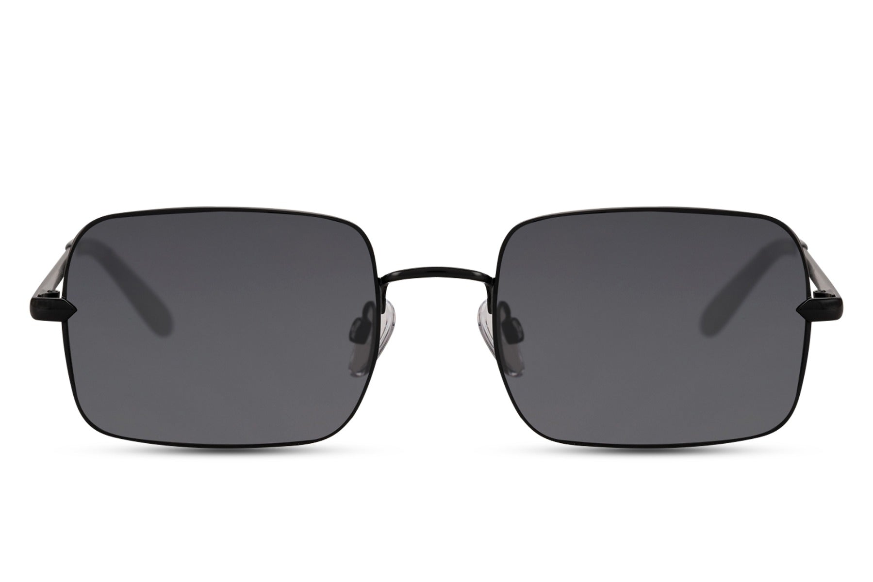Metal frame retro rectangle sunglasses with dark silver metal frame and smoke grey UV400 lens – sharp minimalist retro rectangle shades for everyday urban wear and smart casual styling, Sunglass Station free UK and Europe shipping