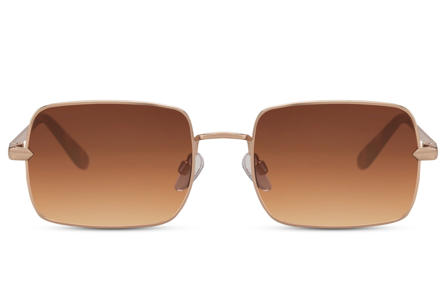Metal frame retro rectangle sunglasses with rose gold brown frame and rich brown gradient UV400 lens – sophisticated lightweight rectangle shades for casual and formal wear, free delivery across UK and Europe from Sunglass Station