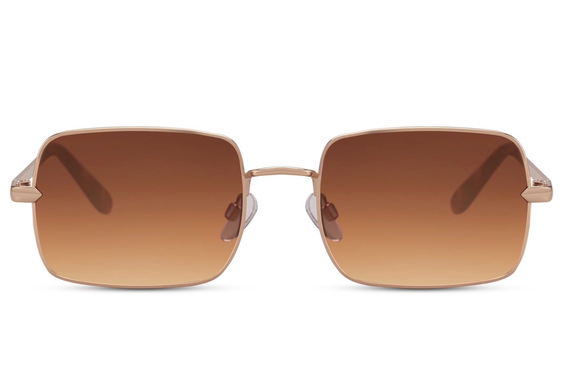 Metal frame retro rectangle sunglasses with rose gold brown frame and rich brown gradient UV400 lens – sophisticated lightweight rectangle shades for casual and formal wear, free delivery across UK and Europe from Sunglass Station