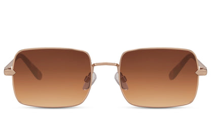 Metal frame retro rectangle sunglasses with rose gold brown frame and rich brown gradient UV400 lens – sophisticated lightweight rectangle shades for casual and formal wear, free delivery across UK and Europe from Sunglass Station