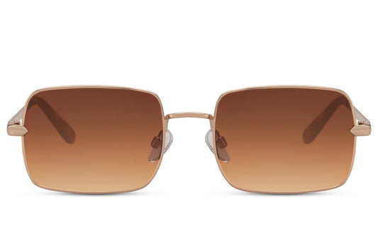 Metal frame retro rectangle sunglasses with rose gold brown frame and rich brown gradient UV400 lens – sophisticated lightweight rectangle shades for casual and formal wear, free delivery across UK and Europe from Sunglass Station