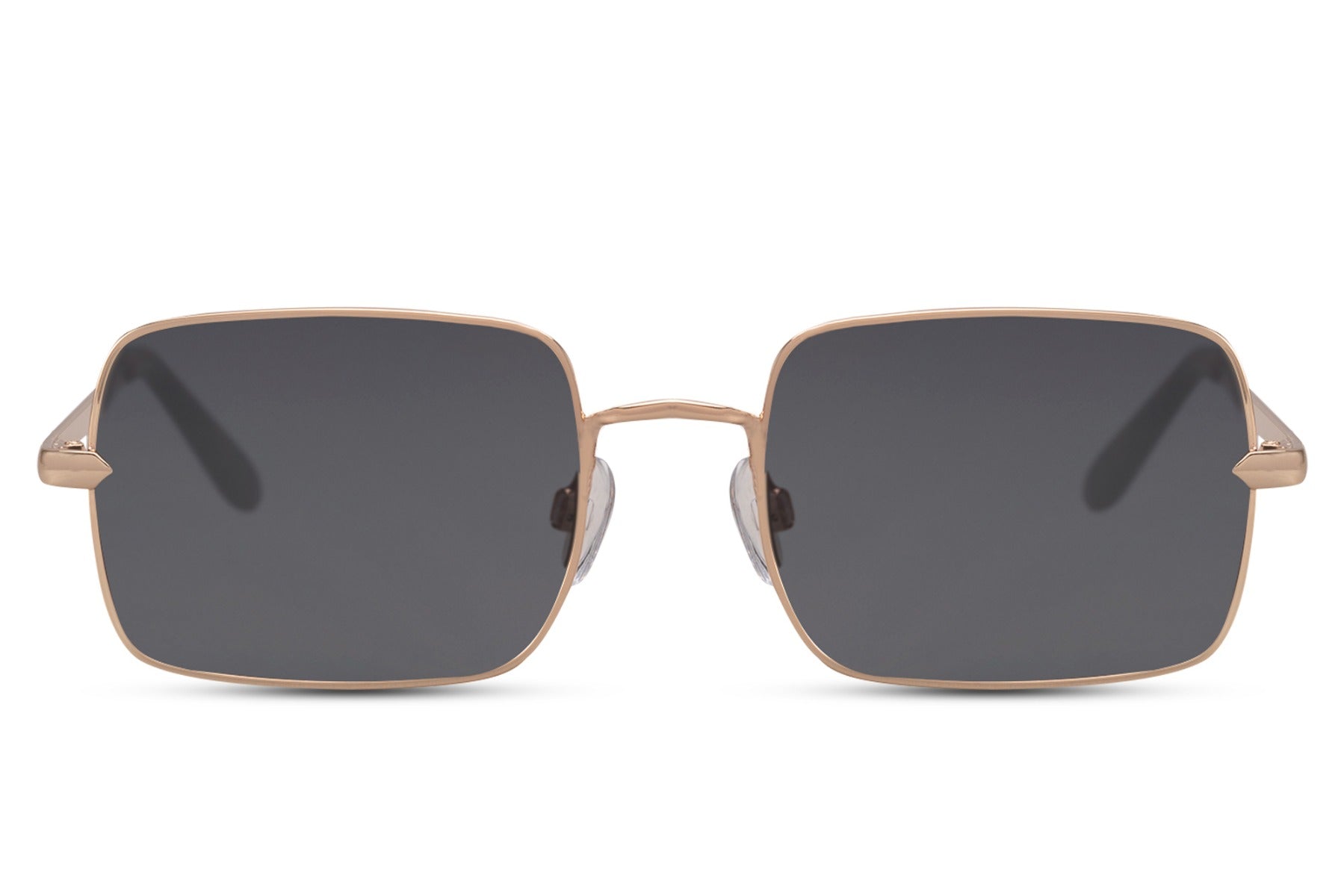 Metal frame retro rectangle sunglasses with silver gunmetal frame and dark grey UV400 lens – sleek classic rectangle shades for everyday city wear and smart casual styling, Sunglass Station free UK and Europe shipping