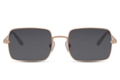 Metal frame retro rectangle sunglasses with silver gunmetal frame and dark grey UV400 lens – sleek classic rectangle shades for everyday city wear and smart casual styling, Sunglass Station free UK and Europe shipping