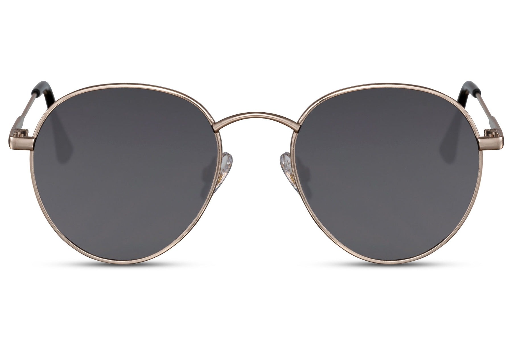 Metal frame round sunglasses gold high quality metal frame black smoke lens 100% UV400 protection men women classic retro old-fashioned appeal lightweight everyday summer city beach free UK Europe delivery Sunglass Station