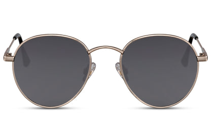 Metal frame round sunglasses gold high quality metal frame black smoke lens 100% UV400 protection men women classic retro old-fashioned appeal lightweight everyday summer city beach free UK Europe delivery Sunglass Station