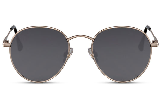 Metal frame round sunglasses gold high quality metal frame black smoke lens 100% UV400 protection men women classic retro old-fashioned appeal lightweight everyday summer city beach free UK Europe delivery Sunglass Station