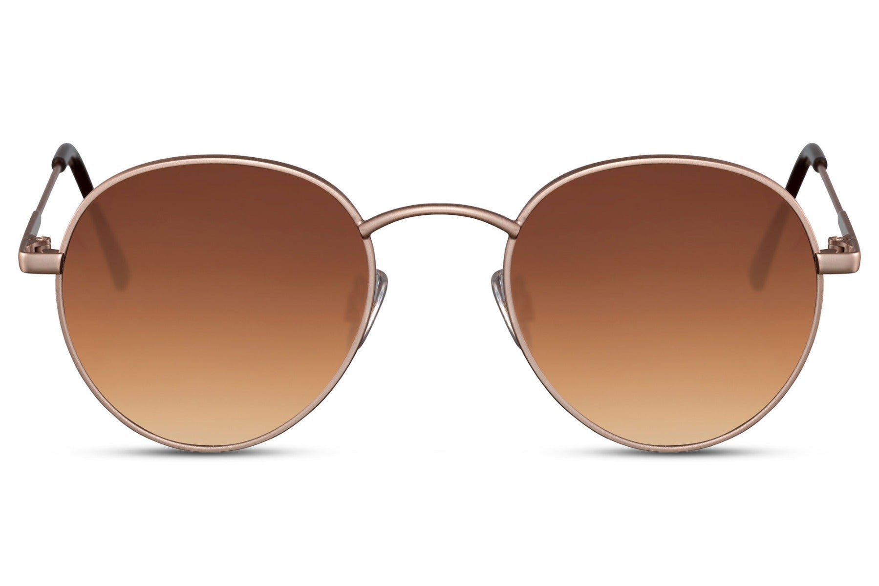 Metal frame round sunglasses gold metal frame warm brown amber gradient lens 100% UV400 protection men women retro classic elegant summer city holiday brunch beach free UK Europe delivery Sunglass Station