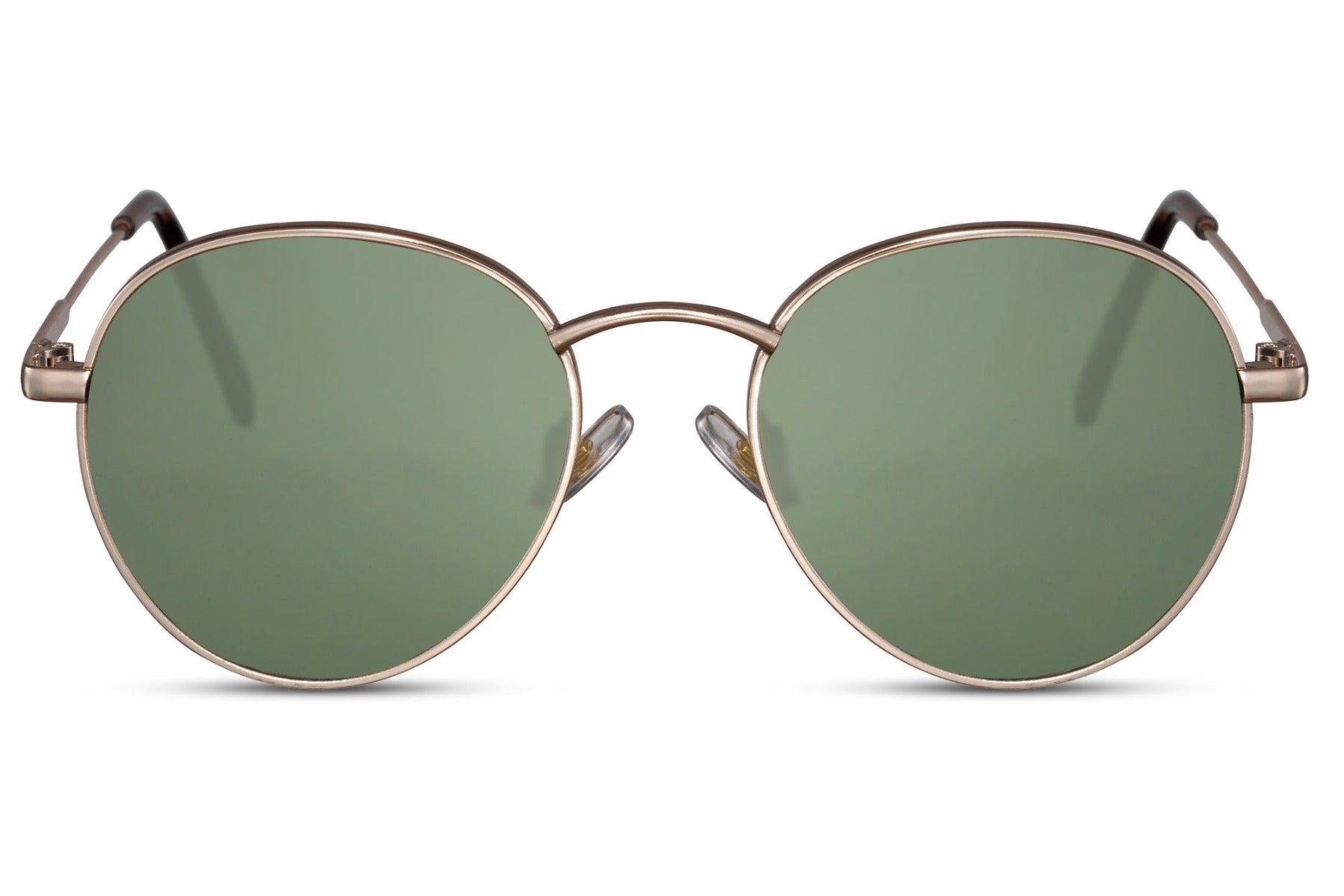 Metal frame round sunglasses gold slim metal frame green lens lightweight flexible 100% UV400 protection men women comfortable all-day summer city outdoor beach free UK Europe shipping Sunglass Station