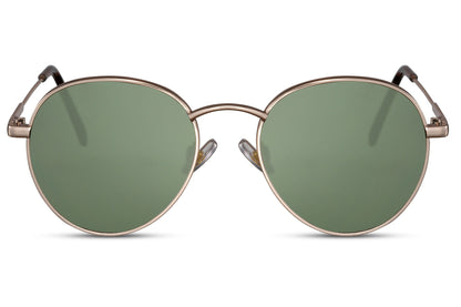 Metal frame round sunglasses gold slim metal frame green lens lightweight flexible 100% UV400 protection men women comfortable all-day summer city outdoor beach free UK Europe shipping Sunglass Station