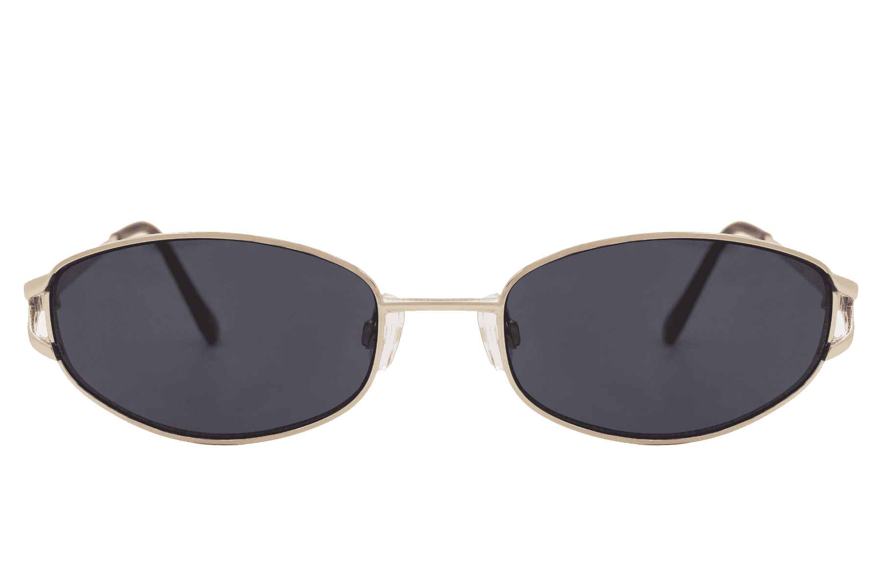Metal oval sunglasses with gold frame and grey tinted lens – sustainable unisex retro eyewear for city wear, travel and holidays, free delivery across UK and Europe from Sunglass Station