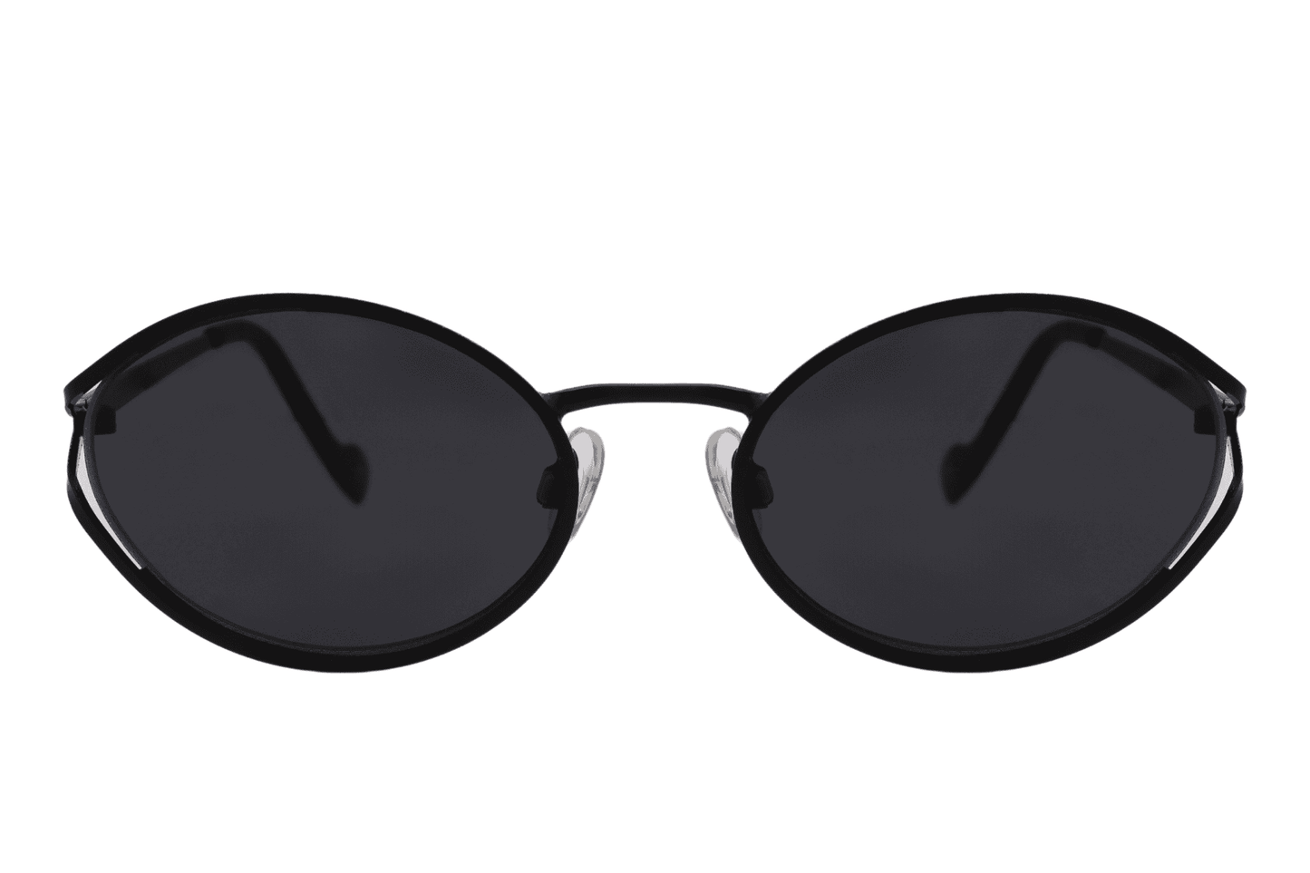Metal oval sunglasses for women with black frame and smoke black recycled lens – sleek minimalist retro shades for city wear and going out, Sunglass Station free shipping UK and Europe