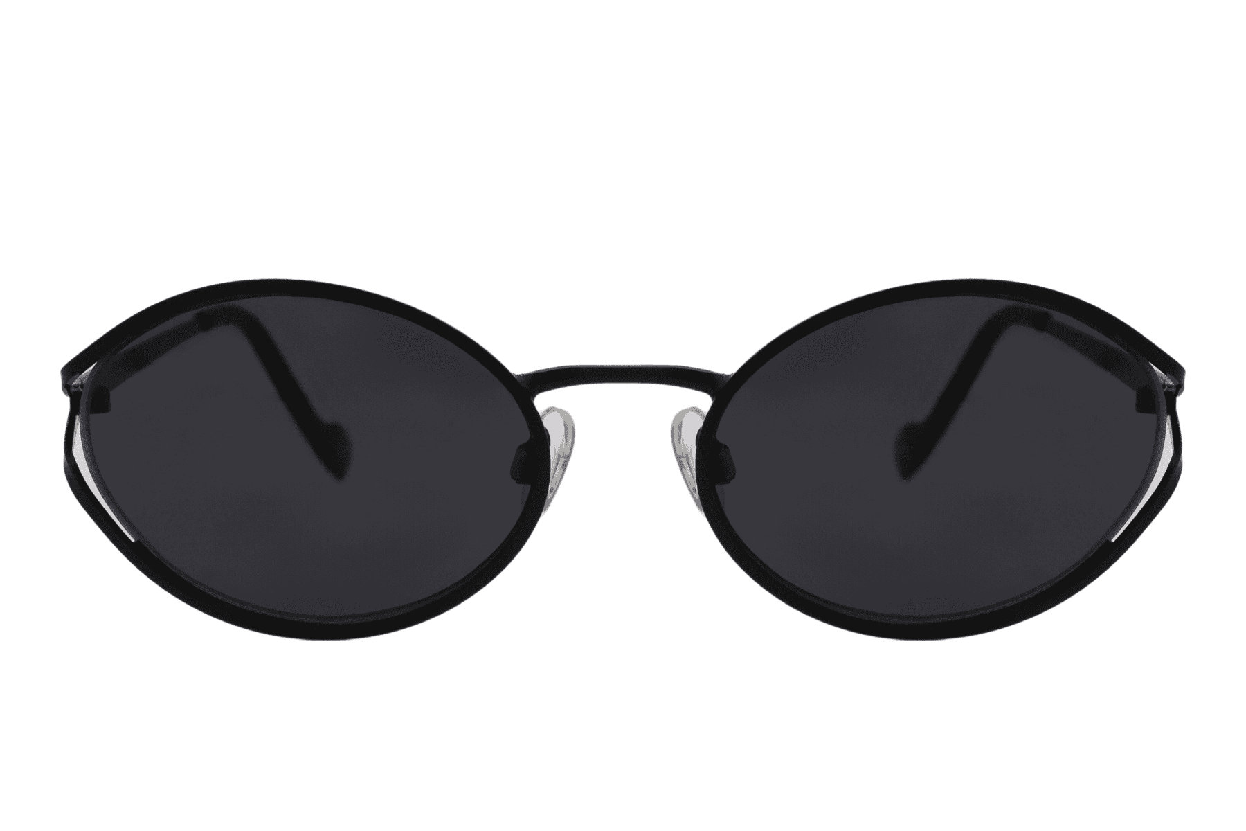 Metal oval sunglasses for women with black frame and smoke black recycled lens – sleek minimalist retro shades for city wear and going out, Sunglass Station free shipping UK and Europe