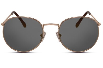 Milan retro round sunglasses black metal frame dark grey recycled lens 100% UV400 protection men women sophisticated everyday city summer wear free UK Europe delivery Sunglass Station