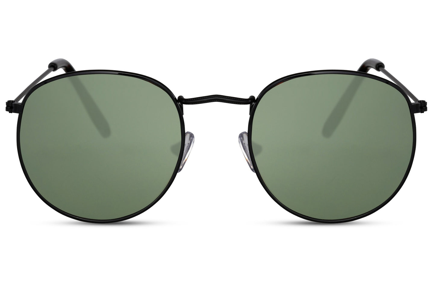 Milan retro round sunglasses black slim metal frame green recycled lens angle view lightweight UV400 protection unisex retro chic summer free UK Europe shipping Sunglass Station