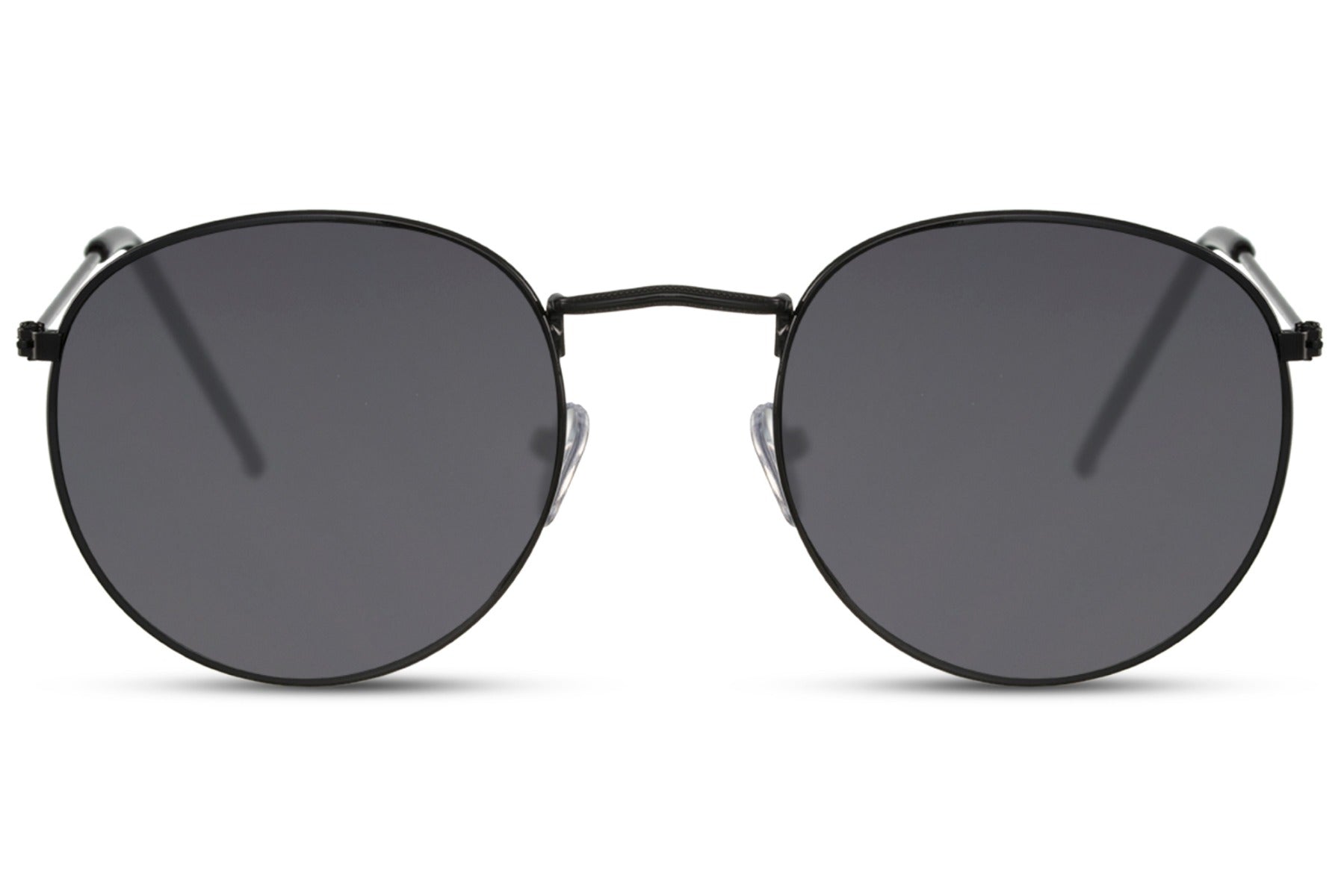 Milan retro round sunglasses black metal frame black recycled lens 100% UV400 protection men women classic Italian inspired summer city beach style free UK Europe delivery Sunglass Station