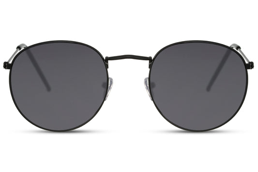 Milan retro round sunglasses black metal frame black recycled lens 100% UV400 protection men women classic Italian inspired summer city beach style free UK Europe delivery Sunglass Station