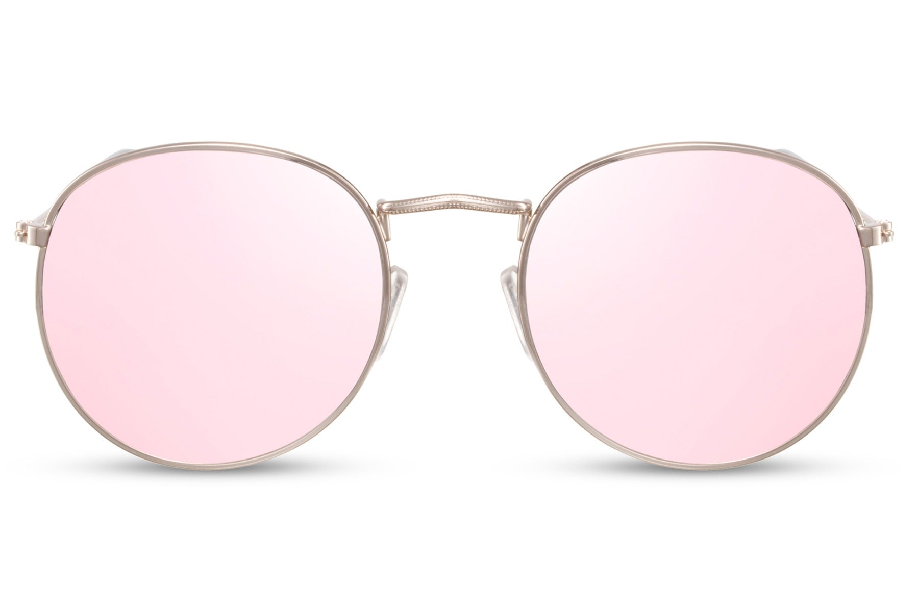 Milan retro round sunglasses gold metal frame pink recycled lens 100% UV400 protection women retro chic feminine summer festival brunch city style free UK Europe shipping Sunglass Station