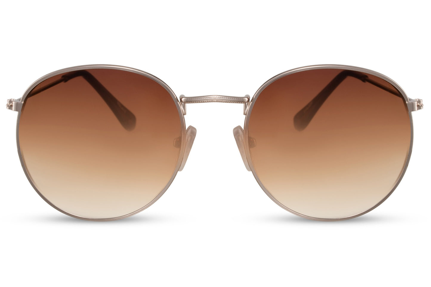 Milan retro round sunglasses gold metal frame warm brown gradient recycled lens UV400 protection women elegant sophisticated summer beach holiday brunch free UK Europe delivery Sunglass Station