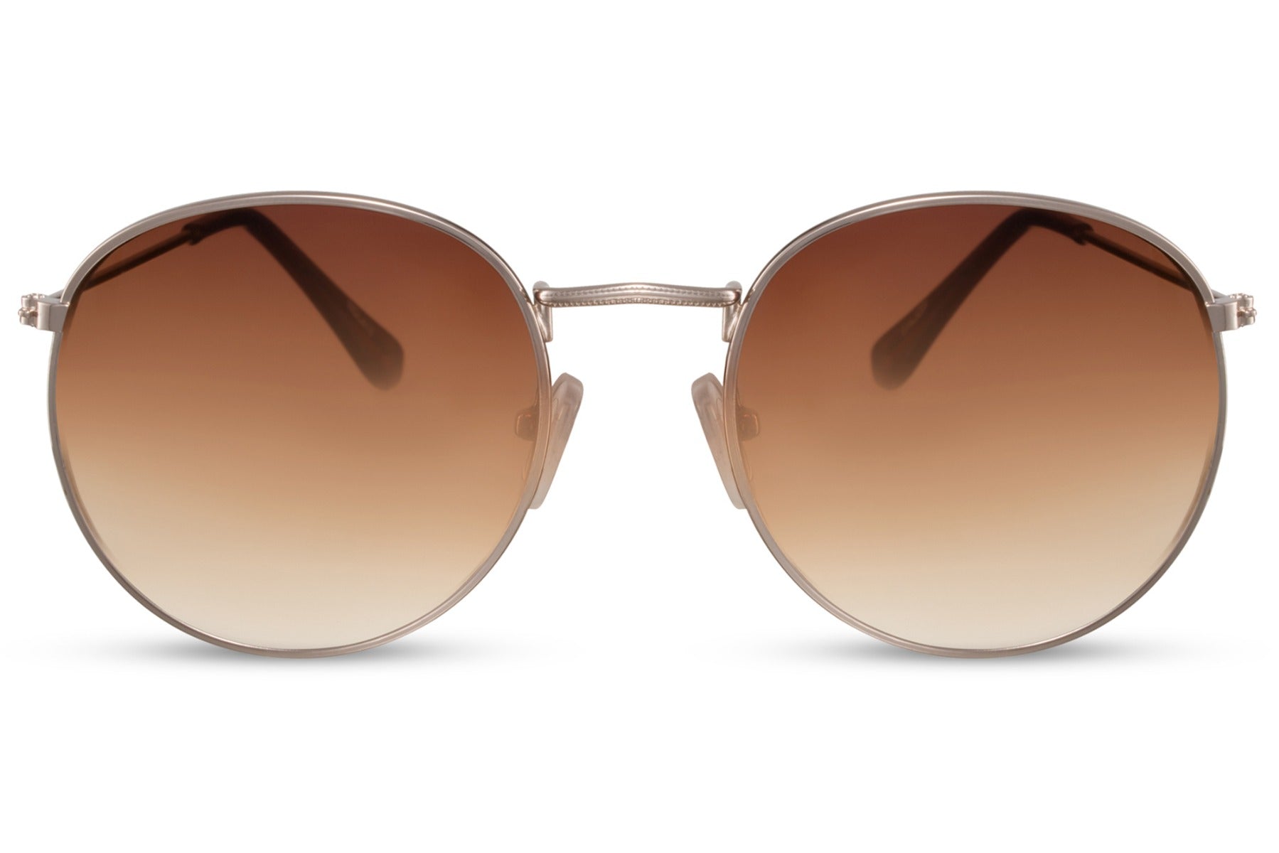 Milan retro round sunglasses gold metal frame warm brown gradient recycled lens UV400 protection women elegant sophisticated summer beach holiday brunch free UK Europe delivery Sunglass Station