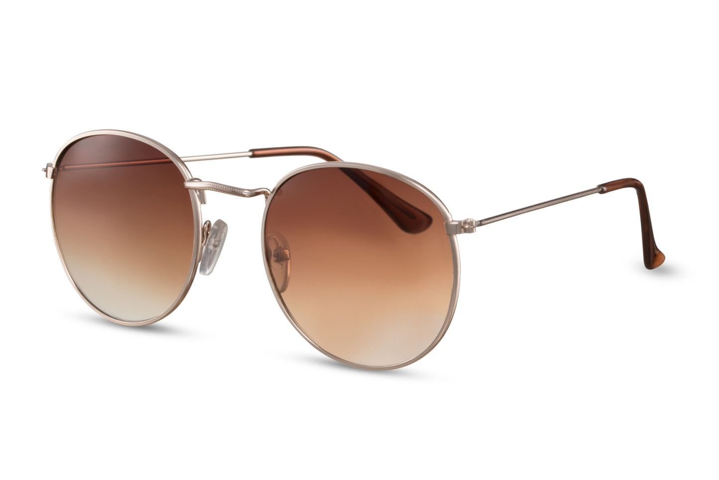 Milan retro round sunglasses gold metal frame temple detail slim lightweight arms UV400 protection recycled lens durable comfortable fit all-day wear free UK Europe delivery Sunglass Station