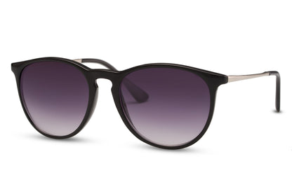 Milan round tinted sunglasses black slim metal polycarbonate frame smoke gradient lens lightweight 100% UV400 protection men women sophisticated minimalist everyday city summer driving beach free UK Europe delivery Sunglass Station