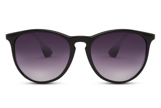 Milan round tinted sunglasses black metal polycarbonate frame smoke gradient lens 100% UV400 protection men women bold Italian inspired retro elegant everyday city summer beach driving free UK Europe delivery Sunglass Station