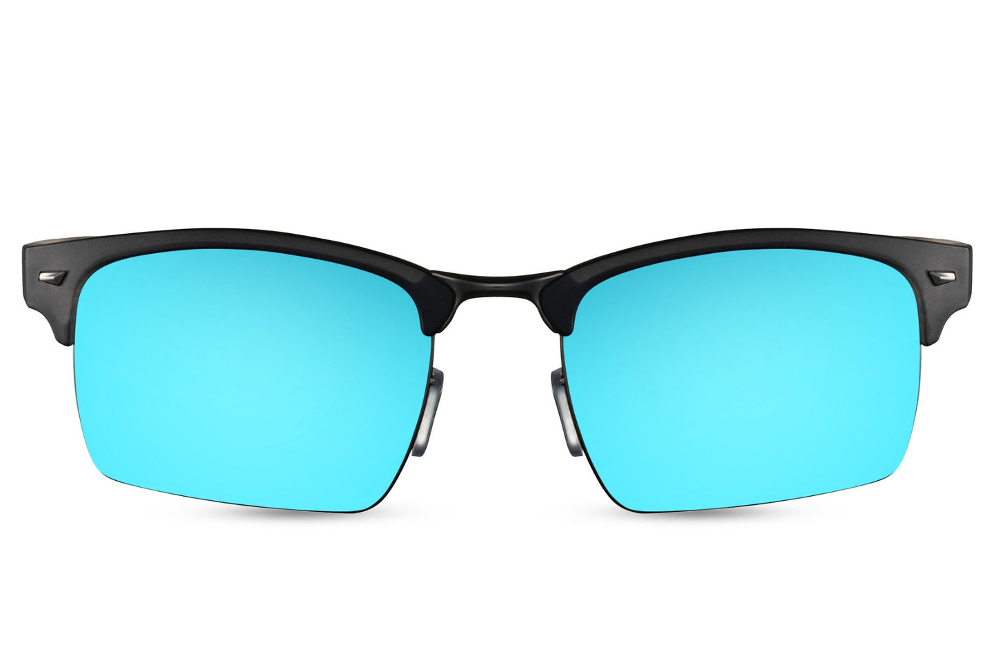 blue mirrored lens clubmaster sunglasses