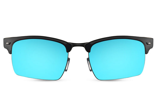 blue mirrored lens clubmaster sunglasses