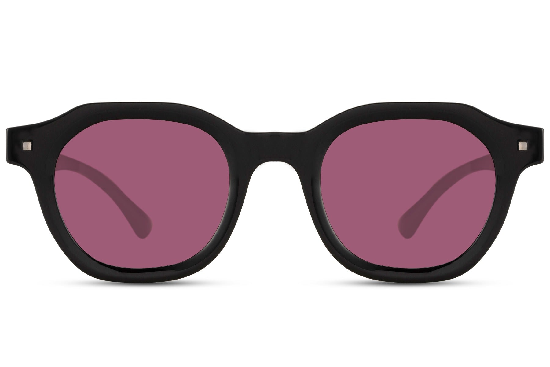 Modern angular round sunglasses black polycarbonate frame purple wine tinted lens UV400 protection men women bold oversized statement retro summer festival city beach free UK Europe delivery Sunglass Station