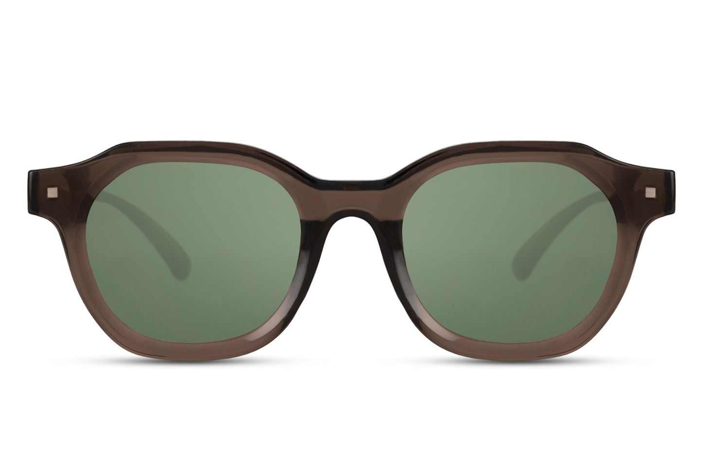 Modern angular round sunglasses yellow polycarbonate frame green tinted lens UV400 protection men women bold statement oversized summer festival beach city eyewear free UK Europe delivery Sunglass Station